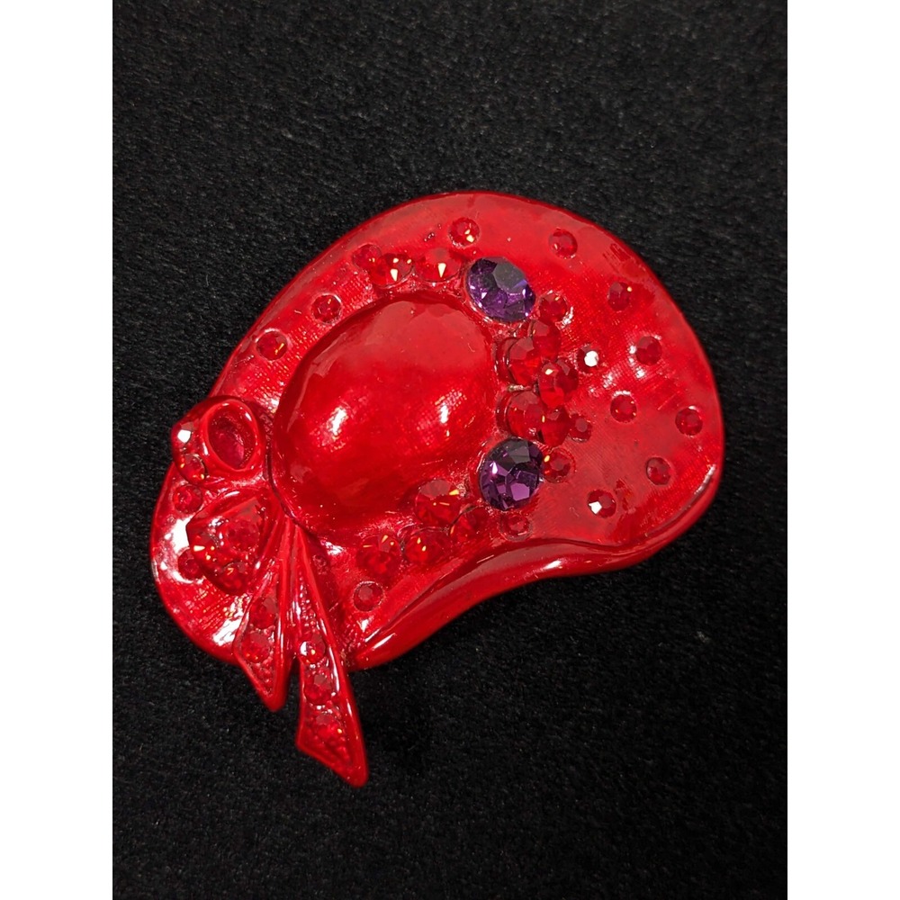 Ladies Fancy Red Hat Rhinestone Purple Pin Brooch